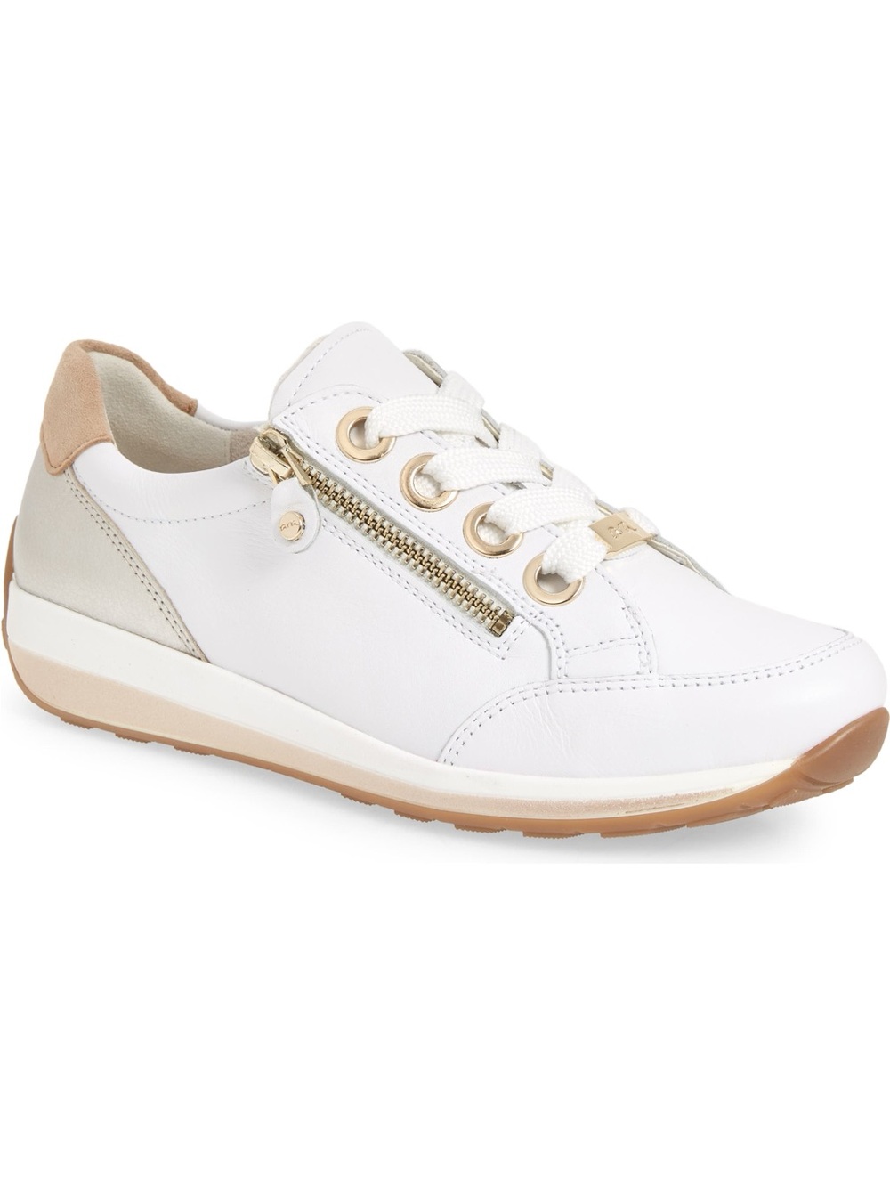 Ara “Ollie” White/Silver Lace-up Women’s Leather Side Zip Comfort Sneakers 5.5